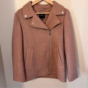 Blush pink Sherpa moto jacket